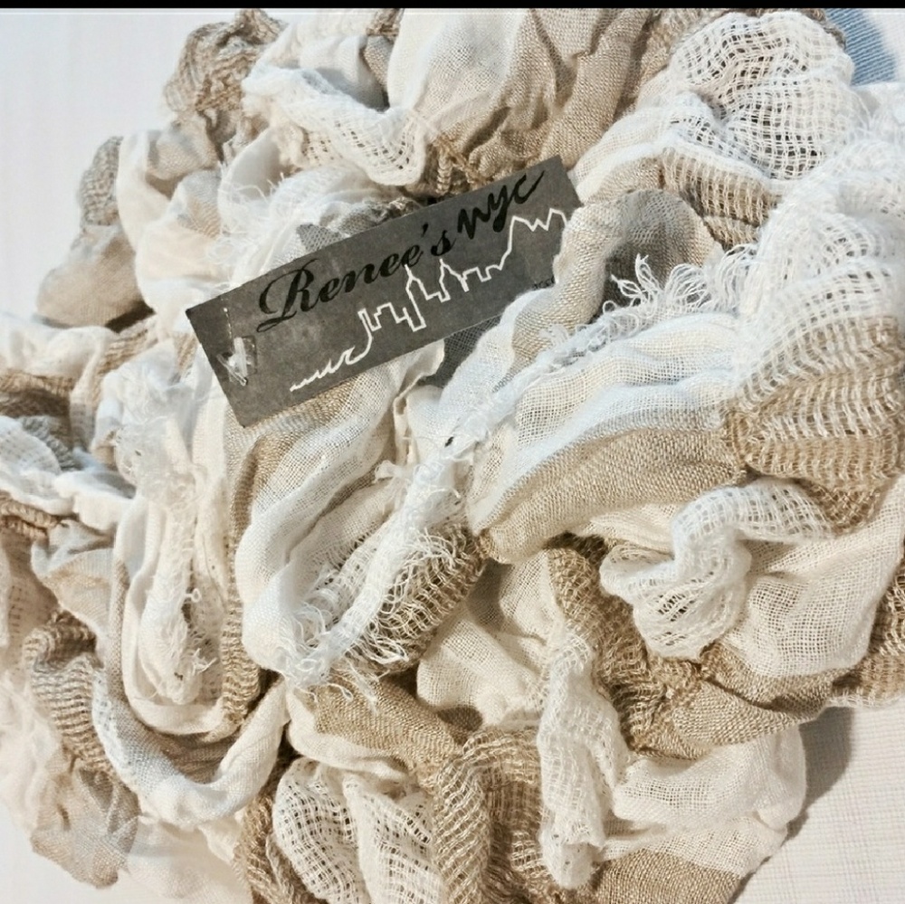 Cream & Tan Cotton Stripe Scarf - Picture 4 of 6